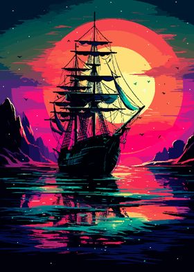 Pirate Sunset Pixel Art