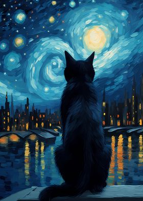 Cat Starry Night