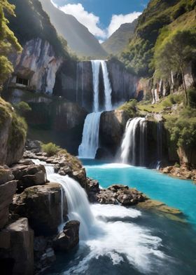 Waterfall in Forest Nature