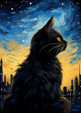 Cat Starry Night