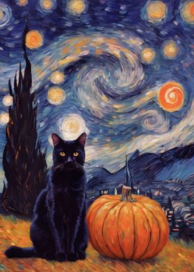 Black Cat with Pumpkin