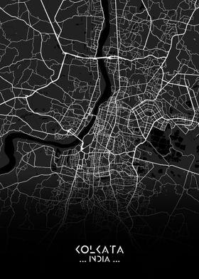 Kolkata City Map Black