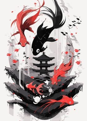 Japanese Red  Black Koi