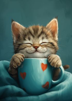 Cute Grey Tabby Cat Coffee