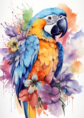 Parrot with Flowers