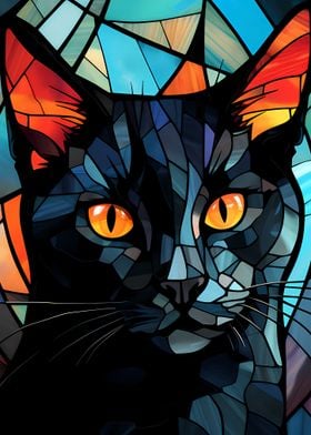 Stained Glass Cat Wall Art