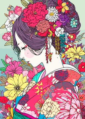 Kimono Pastel Girl Flower