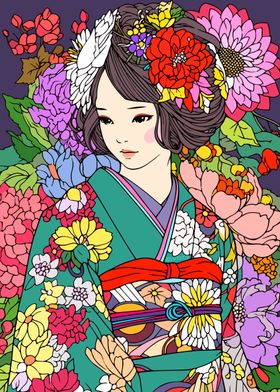 Japan Flower Girl Kimono