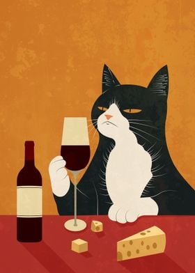 Cat Drinking Wine