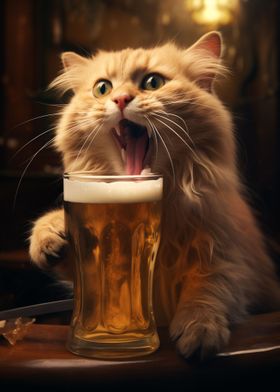 Cat Drinking a Beer