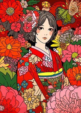 Girl Kimono Sakura Art