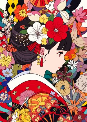 Anime Kimono Girl Flowers