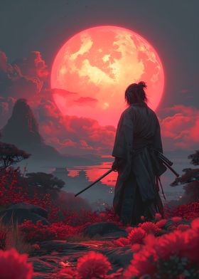 Samurai Cherry Moon Japan