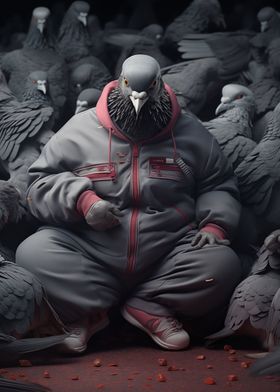 Meme Pigeon in a tracksuit