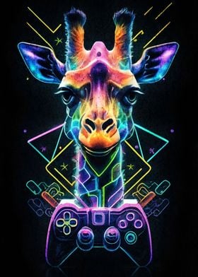 Cool Gamer Giraffe Neon