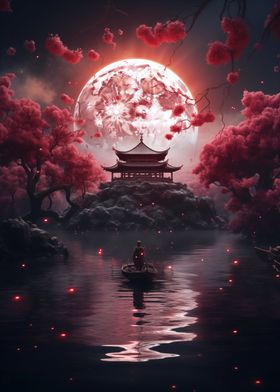 Japanese Temple Moonlight