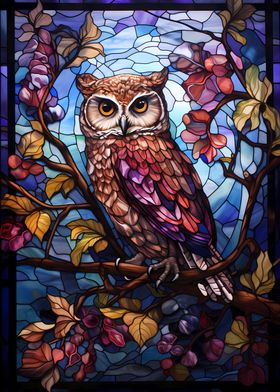 Owl Stained Glass Style