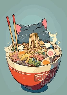 Ramen Noodle Anime Cat