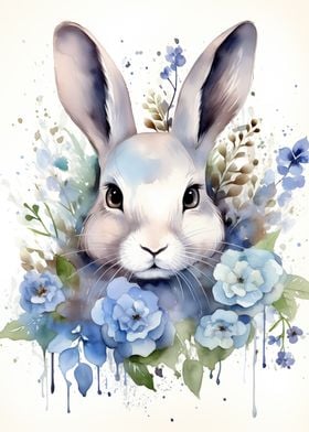 Rabbit with Blue Flowers