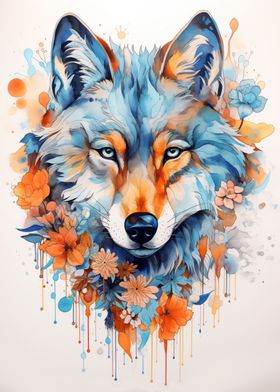 Wolf with Flowers