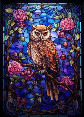 Owl Stained Glass Style