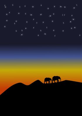 elephant Sunset with stars
