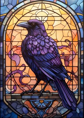 Raven Stained Glass Style