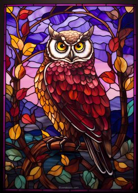 Owl Stained Glass Style