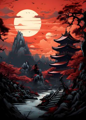 Red Moon Japan Art