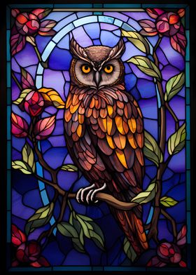 Owl Stained Glass Style