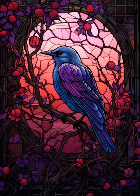 Raven Stained Glass Style