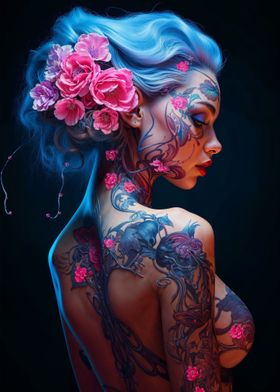 Sexy Floral Neon Girl
