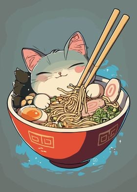 Anime Ramen Bowl Cat