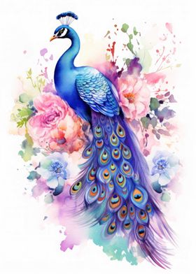 Peacock Floral Watercolor