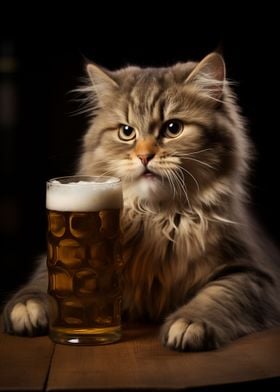 Cat Drinking a Beer