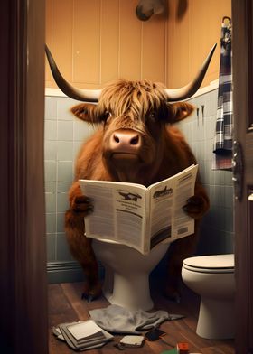 Highland Cow on the Toilet