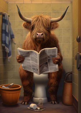 Highland Cow on the Toilet