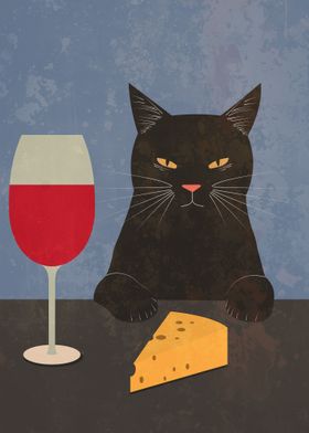 Black Cat With Wine Glass