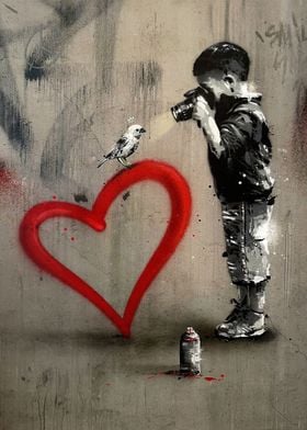 Banksy Kid Graffiti Heart