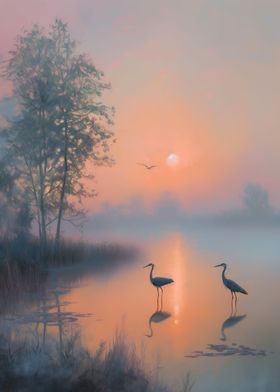Foggy Morning Herons