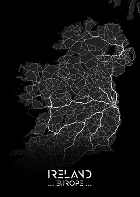 Ireland City Map Black