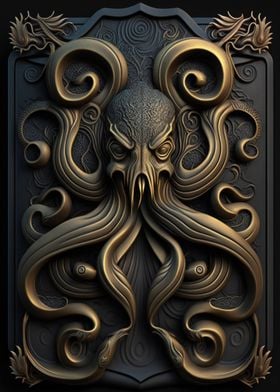 Kraken Gold Relief Deco