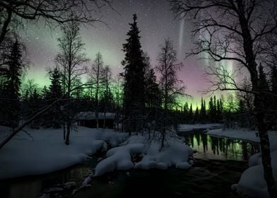 Auroras in River Landscape