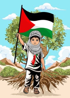 Palestine Child with Flag