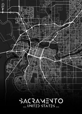 Sacramento City Map Black