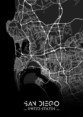 San Diego City Map Black