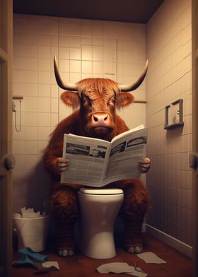 Highland Cow on the Toilet