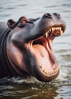 Hippo In River Water