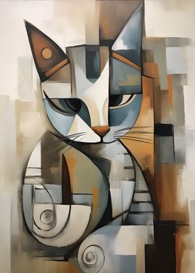 Cat Cubism Painting Style