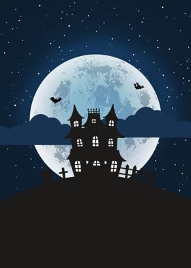 Haunted house with moon